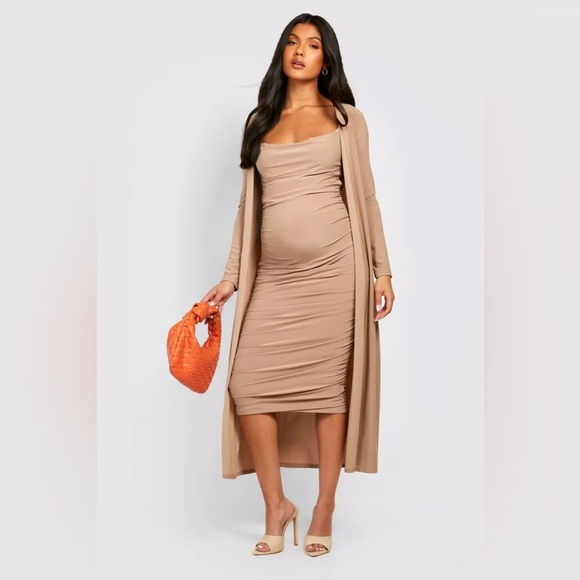 MATERNITY STRAPPY COWL NECK DRESS AND DUSTER - Picture 3 of 3
